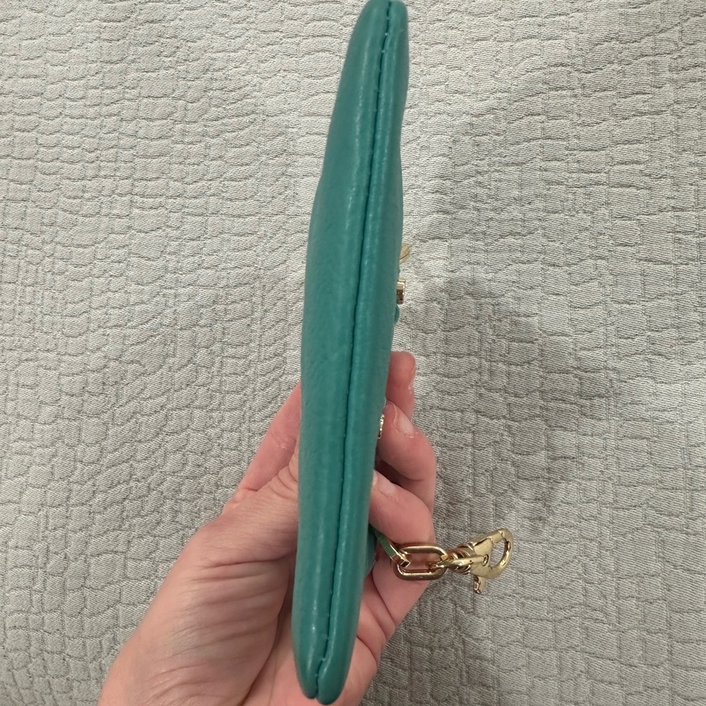 Tory Burch Teal Key & Card Holder with Gold Accents - Picture 7 of 9